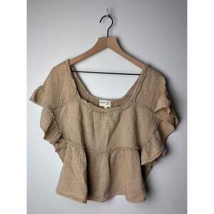 Before You With Love Ruffle Sleeve Square Neck Peplum Top -‎ Women's Small